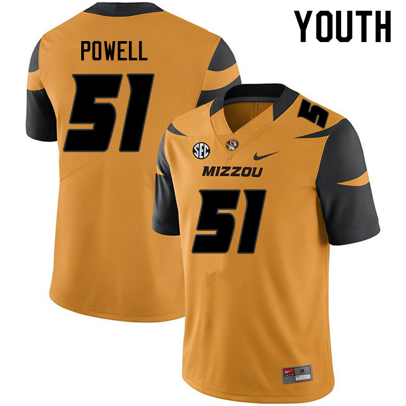 Youth #51 Zeke Powell Missouri Tigers College Football Jerseys Sale-Yellow
